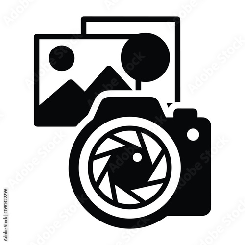 Camera and image stack icon for photography portfolio and gallery apps
