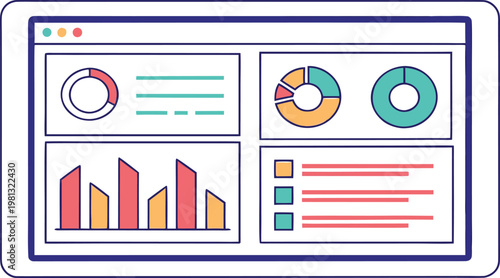 Digital dashboard interface showing multiple data charts and statistical information panels