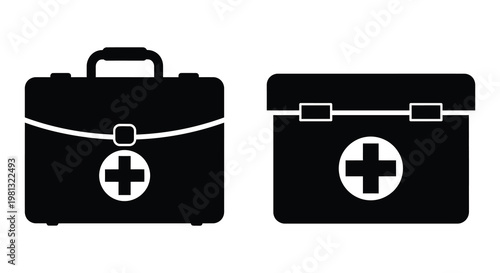 Two medical cases a briefcase and a box in stark silhouette