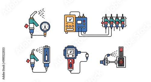 Gas injector tester Line art minimal abstract colorful shapes vector