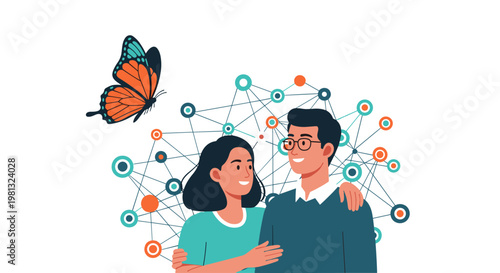 A vibrant illustration symbolizing transformation, creativity, and interconnectedness. Ideal for marketing materials conveying growth, innovation, or 