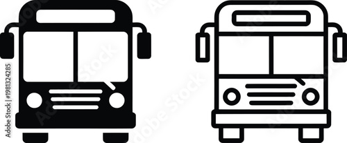 Set of bus icons, front view of public transport vehicles
