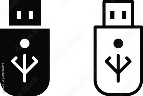 Usb flash drive icon set, vector illustration of storage device, solid and outline style