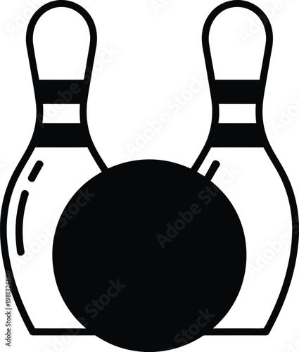 Bowling ball and two pins icon, simple style