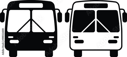 Set of two bus icons, front view, flat design style, vector illustration