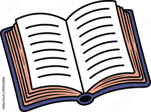 Open book with blue cover and pink pages illustration