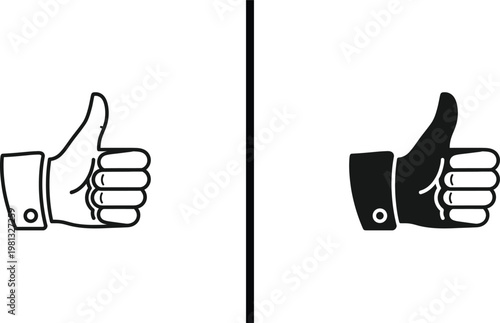 A thumbs up gesture in black and white with two different hands