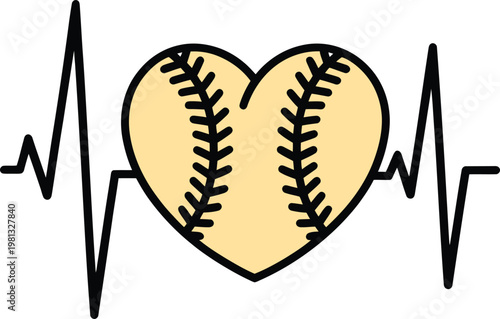 Heart shaped softball with heartbeat line