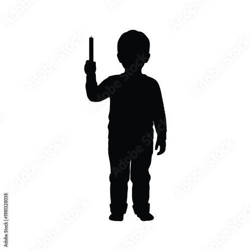 Child boy holding candle vector illustration isolated on white background silhouette.