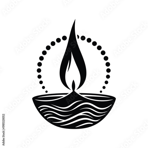 Diwali oil lamp diya silhouette vector illustration for deepavali festival of light design.