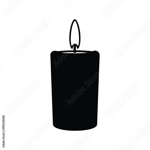 Black silhouette of a lit candle vector illustration on white background.