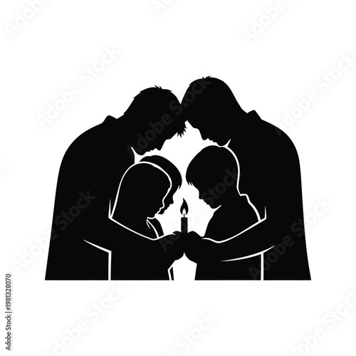 Family sharing candle light vector illustration, unity, togetherness.