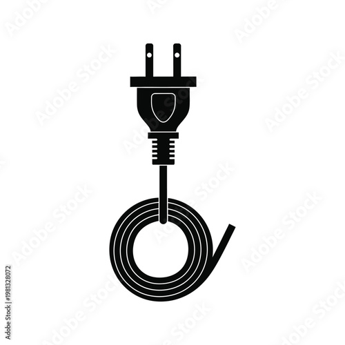 Electric plug and cable wire illustration vector for power supply and household appliance.