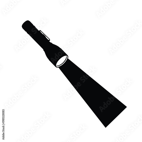 Flashlight with beam vector illustration on white background.