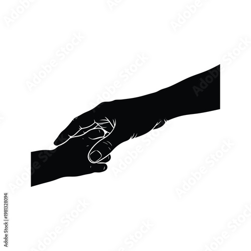 Helping hand vector illustration, adult and child holding hands, care and support symbol.