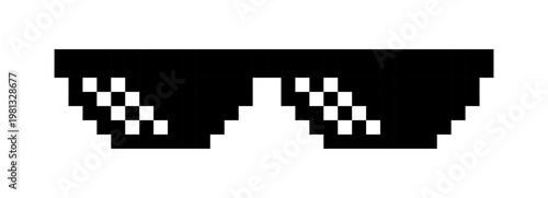Pixel sunglasses retro style. Meme glasses, black thug life, pixel shades - stock vector.