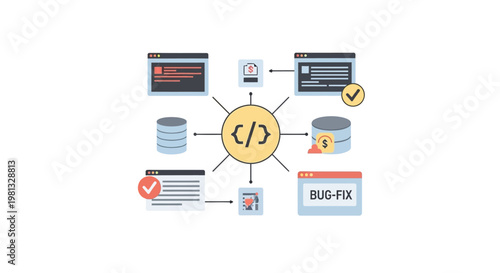 Coding symbols and bug fix icons.