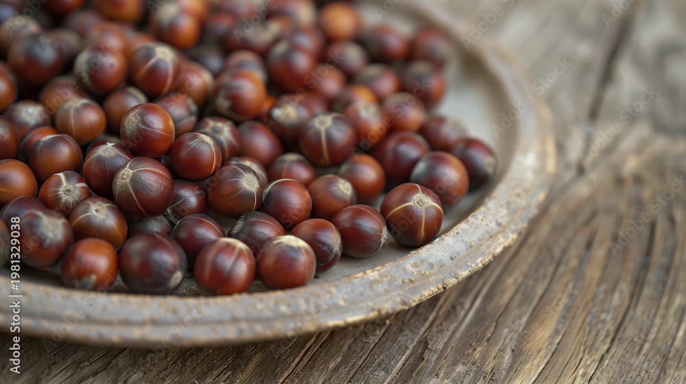 Obraz premium Photograph of 50 red tamarillo seeds (Cyphomandra betacea / Solanum betaceum), small, flat, round seeds that are dark brown or almost black in color with a slight metallic sheen.