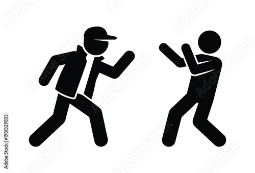 Two figures in dynamic poses appearing to run and swing presented as a silhouette