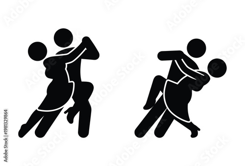 Two couples dancing a passionate tango depicted in a striking black silhouette