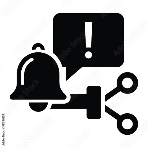 Urgent alert notification icon with social media sharing connectivity