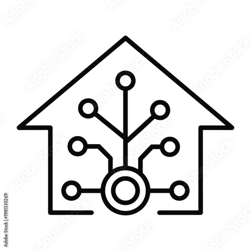 Smart home hub network icon with central connection point architecture