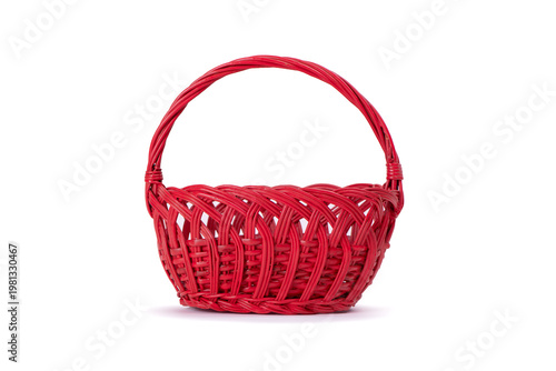 Empty red decorative basket isolated on white background