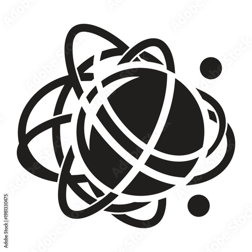 Abstract global network sphere icon with orbital rings and nodes