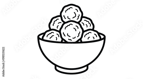 Minimalist Vector Line Art of Delicious Meatballs in a Bowl Clipart Isolated on White Background