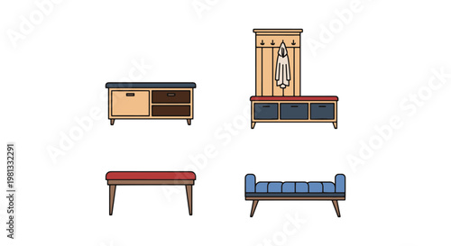 Hallway Bench Line art vector modern colorful pattern illustration