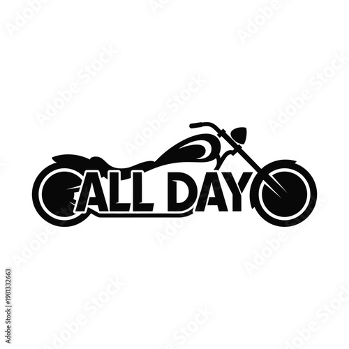 Black motorcycle with call day text on white background