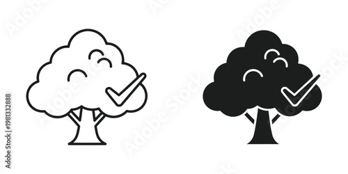 Two stylized trees with check marks indicating approval or positive feedback
