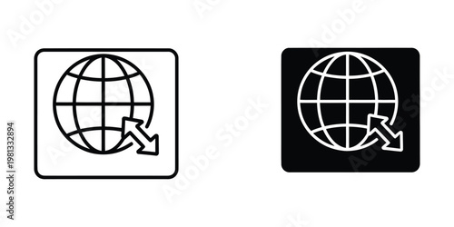 Contrasting icons of a globe with an arrow indicating global connectivity or direction