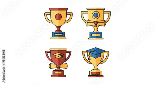 Graduation trophy Line art colorful abstract modern vector