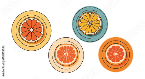 Grapefruit Half Plate Line art clean simple shapes illustration