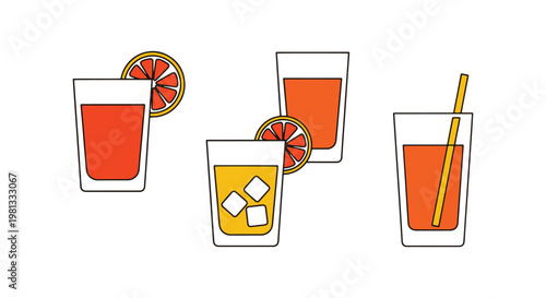 Grapefruit Juice Glass Line clean abstract colorful shapes vector