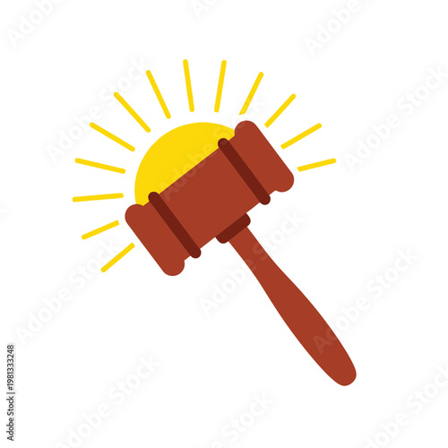 Gavel Icon with Sun Symbol.