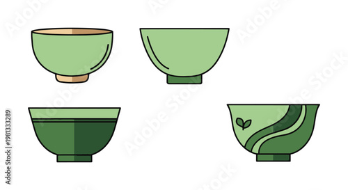 Green Tea Bowl Line art vector simple abstract shape illustration