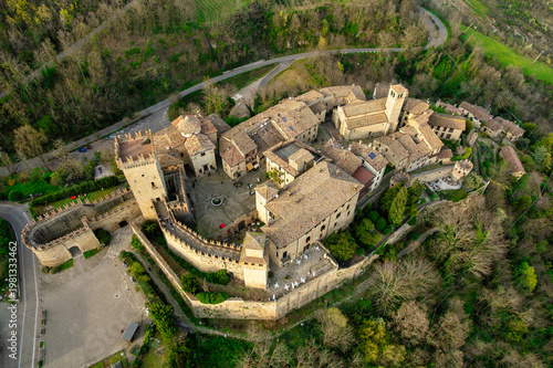 Aerial view of Vigoleno Castle and medieval village
