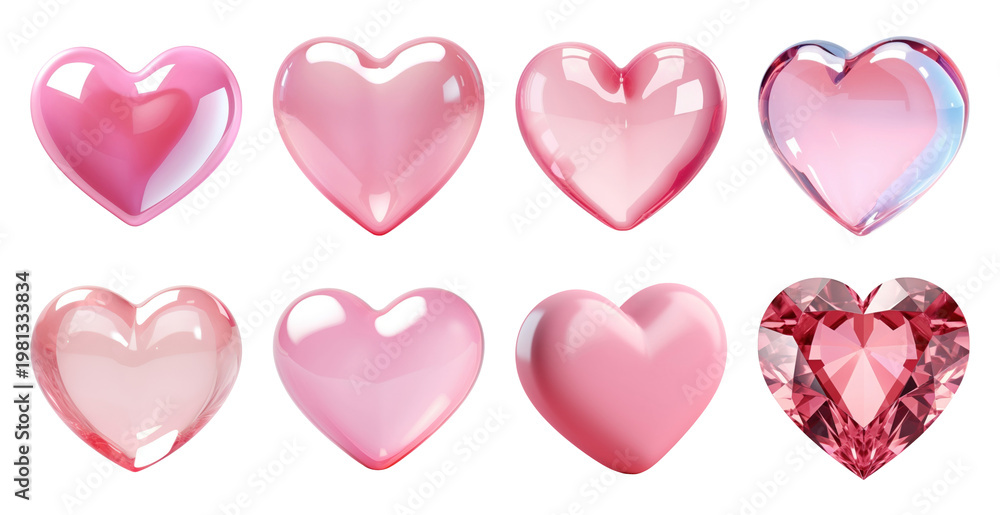 Obraz premium PNG Glossy pink heart designs on transparent background