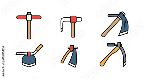 Hand Hoe Line art vector set minimal shapes illustration