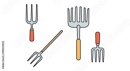 Hand Fork Line art vector set simple abstract pattern