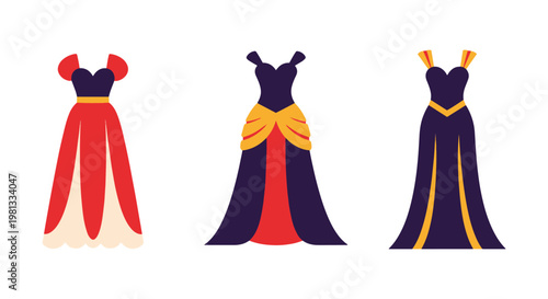Gowns Line art vector set minimal abstract color design