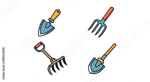 Hand Hoe Line art vector set simple minimal shapes