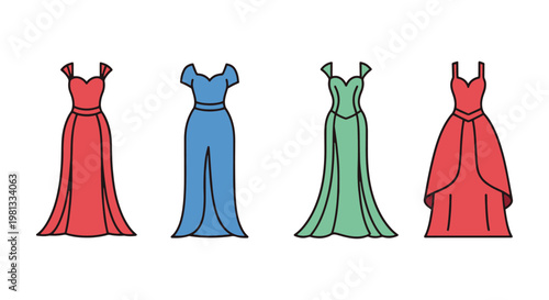 Gowns Line art vector set simple abstract colorful