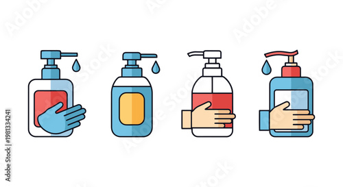 Hand sanitizer Line art vector modern clean shapes illustration