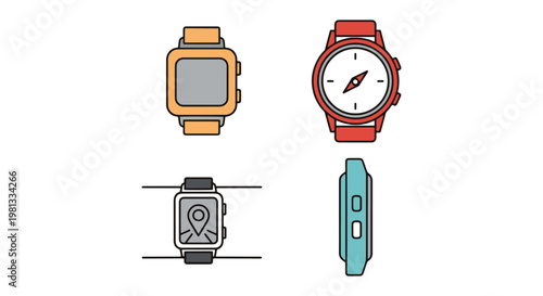 GPS watch Line art vector set minimal abstract simple shapes