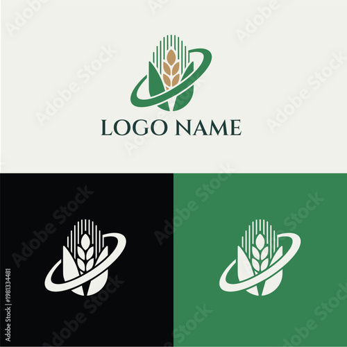 A logo design featuring a wheat stalk with a green and white color scheme