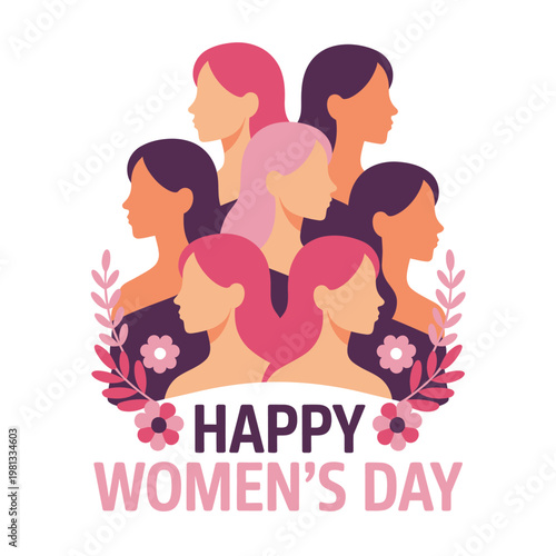 A vibrant illustration celebrating Women's Day with diverse women and floral elements
