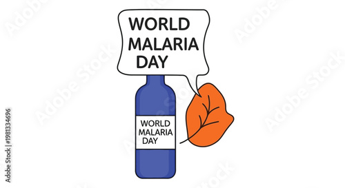 World malaria day illustration featuring a bottle and a leaf with text